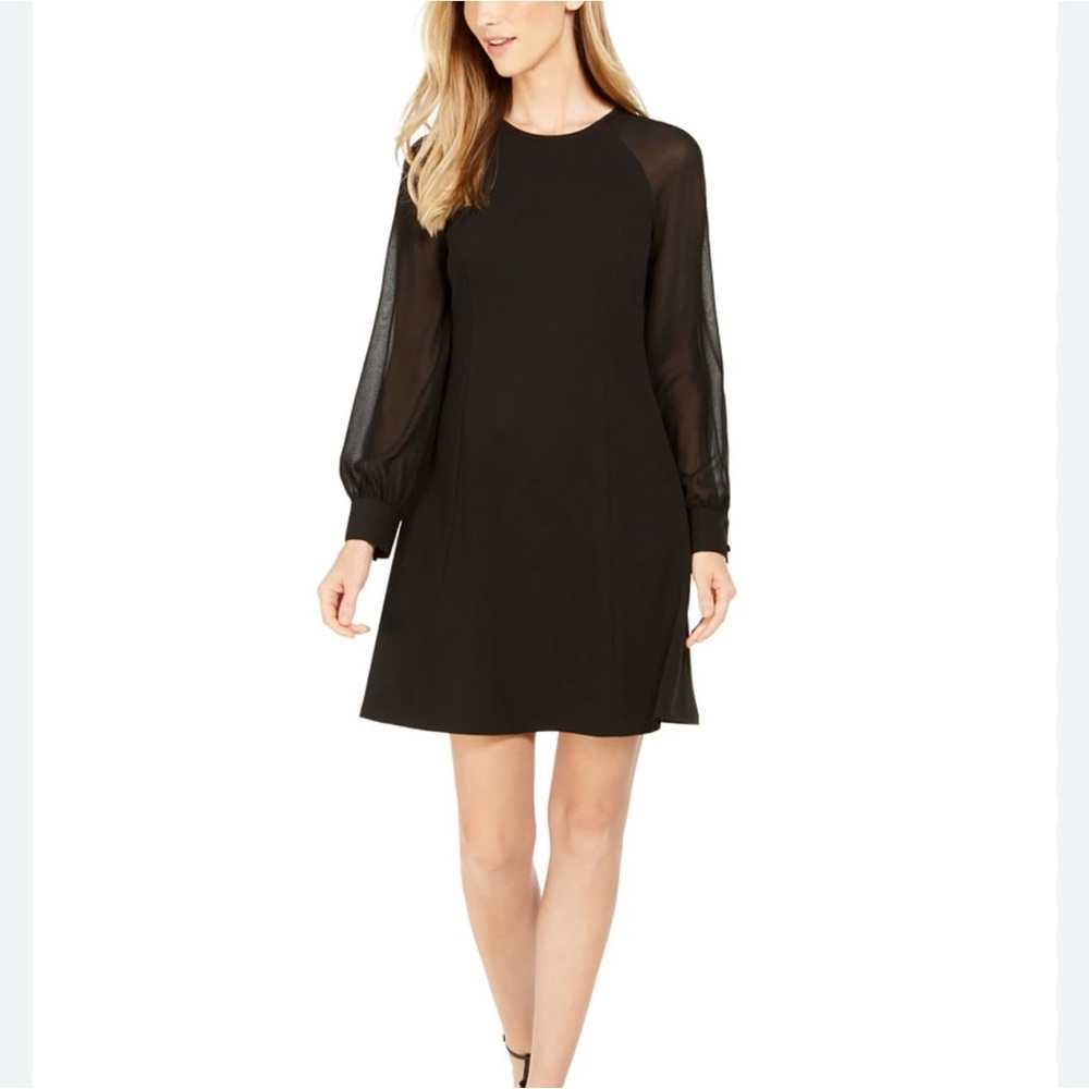 Calvin Klein illusion sleeve a-line dress